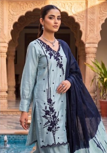 Hoor Tex 981 A To D Rayon Satin Embroidery Salwar Kameez